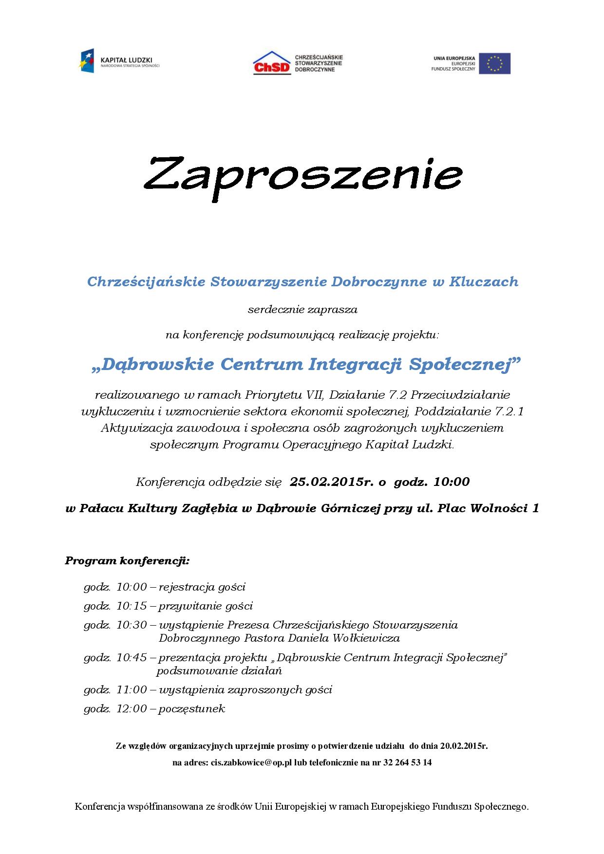 Zaproszenie Na Konferencję Podsumowującą Realizację Projektu
